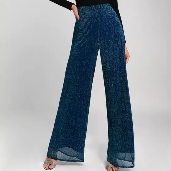 Lulus Pants - Price Firm! Lulu's Metallic Blue Shimmer Pants